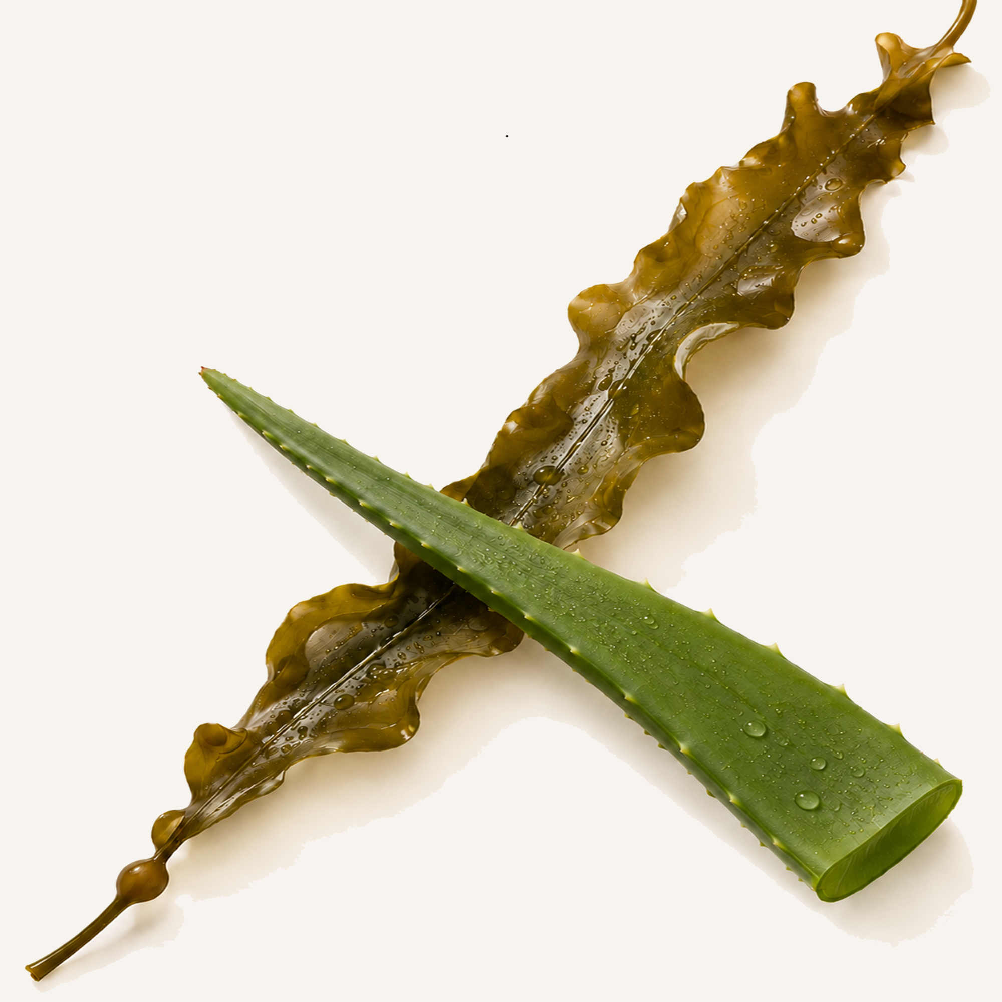 Two pieces of green seaweed on a white background